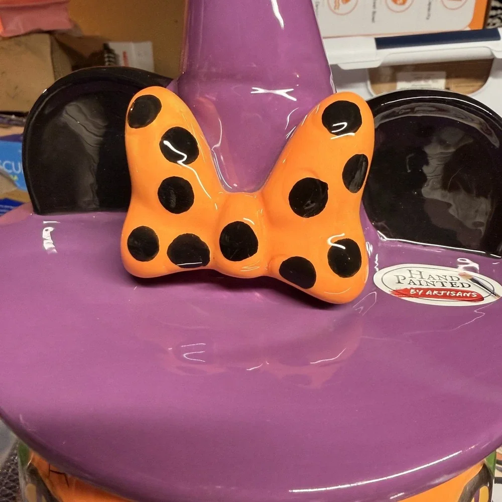 Disney Minnie Mouse Halloween Pumpkin House Ceramic Cookie Jar Hand Painted Deco